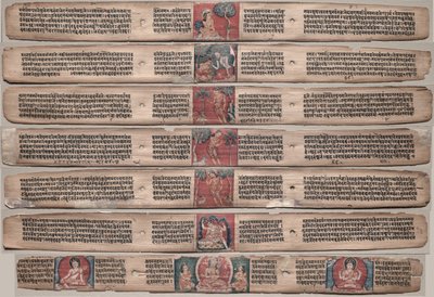 Sieben Blätter aus einem Manuskript des Gandavyuha-Sutra, 1000er-1100er von Unbekannt