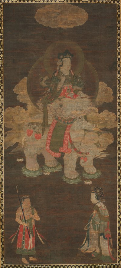 Shakyamuni-Triade: Buddha begleitet von Manjushri und Samantabhadra Bodhisattva mit Elefant von Unbekannt