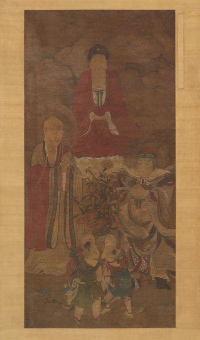 Shakyamuni mit Luohan, Himmelskönig und Jungen von Unbekannt