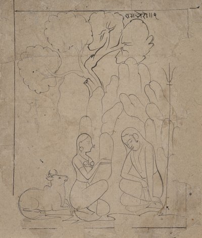 Shiva und Parvati in einer Berggrotte, ca. 1800 von Unbekannt