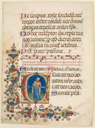 Einzelnes Blatt aus einem Choralpsalter: Initiale E[xultate Deo] mit König David beim Spielen, um 1408 von Unbekannt