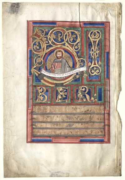 Einzelblatt aus einem Evangelienbuch mit Initiale L[iber generationis]: St. Matthäus verso, ca. 1190 von Unbekannt