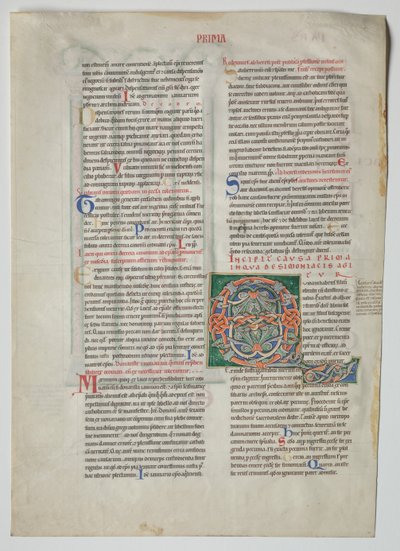 Einzelblatt aus einem Dekret von Gratian: Verzierte Initiale Q[uidam habens filium obtulit]..., ca. 1160 von Unbekannt
