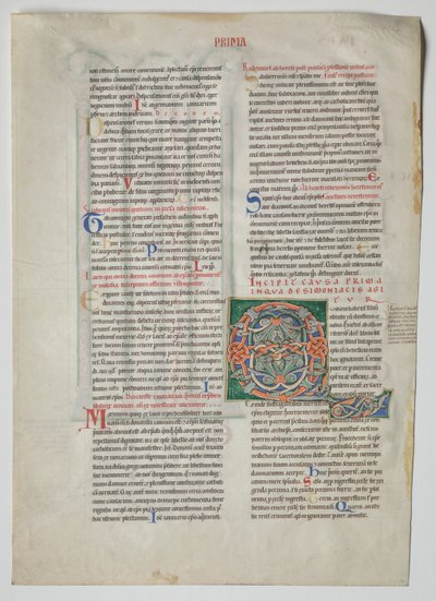Einzelblatt aus einem Dekret von Gratian: Verzierte Initiale Q[uidam habens filium obtulit], ca. 1160-1165 von Unbekannt