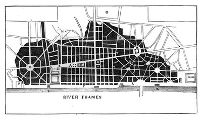 Sir Christopher Wrens Plan zum Wiederaufbau Londons nach dem Großen Brand 1666, um 1902 von Unbekannt