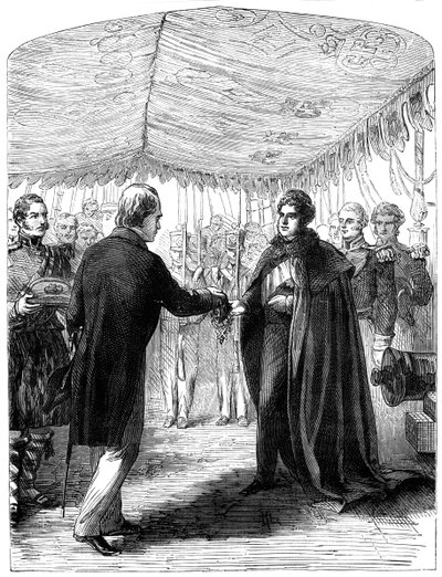 Sir Walter Scott überreicht das Kreuz von St. Andrew an König George IV von Unbekannt
