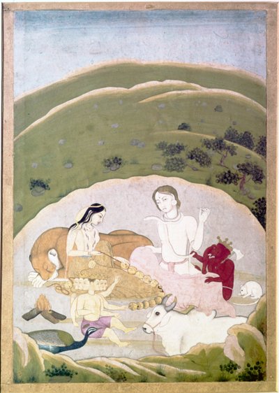 Siva und Parvati mit ihren Kindern, Ganesh und Karttikgya auf dem Berg Kailash, ca. 1745 von Unbekannt