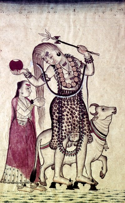 Siva, gefolgt von seiner Gemahlin Parvati, geht mit dem Stier Nandi, ca. 1730 von Unbekannt