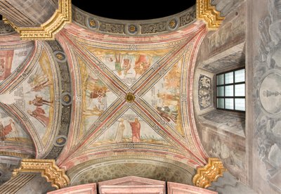 Südliches Querschiff, erster östlicher Spann, Jakob schickt Josephs Sohn zur Weide, Plan der Brüder, Joseph zu fangen, Ruben schlägt vor, ihn in den Brunnen zu werfen, Joseph wird an Händler verkauft, Kathedrale Santa Maria Assunta, Duomo, Cremona, Lombard von Unbekannt