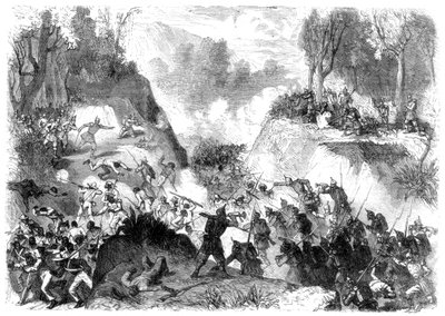Spanische Truppen kämpfen gegen die Menschen von Santo Domingo im Pass von Monte Christi, 1864 von Unbekannt