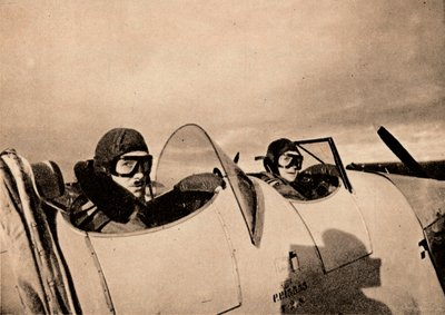 Start eines Schulungsflugs in einem Miles Magister. Der Schüler sitzt im hinteren Cockpit, 1940 von Unbekannt