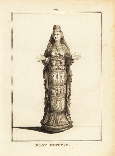 Statue der Diana von Ephesus, Artemis von Ephesus, mit nackten Brüsten und Körper in einer verzierten Säule von Unbekannt