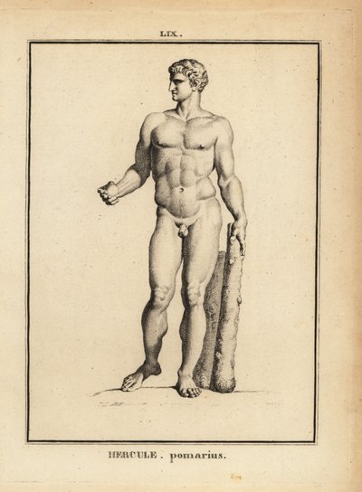 Statue des Hercules Pomarius, römischer Held und Gott, mit einem großen Keule von Unbekannt