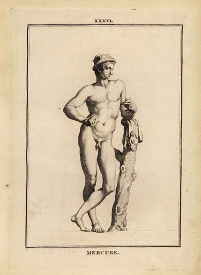 Statue des Merkur, römischer Gott des Handels und der Kommunikation, mit geflügeltem Hut Petasos und Ziegenhaut von Unbekannt