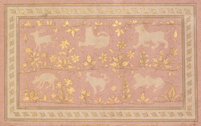 Schablonierte Szenen von Löwe und Gazelle, ca. 1710 von Unbekannt