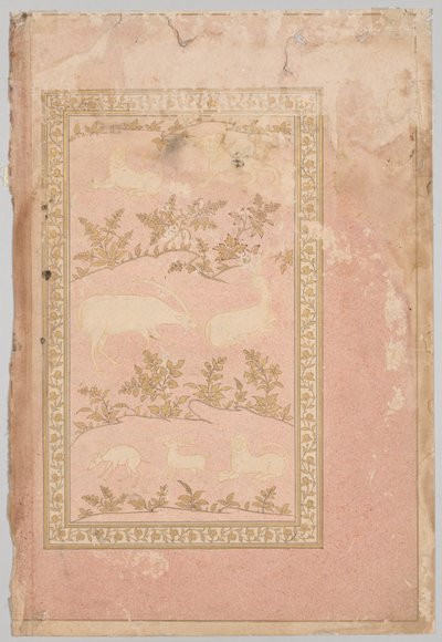 Schablonierte Szenen von Löwe und Gazelle, um 1710 von Unbekannt