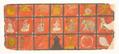 Symbole des Chakravartin... ein Digambara-Manuskript, möglicherweise das Shalibhadra, spätes 17. Jahrhundert von Unbekannt