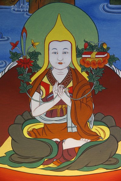 Tempel der Tausend Buddhas Dashang Kagyu Ling Kongregation Malerei betender Mönch, La Boulaye, Frankreich von Unbekannt