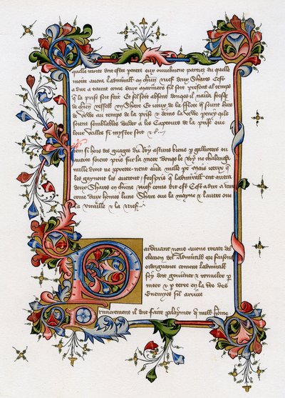 Textseite mit illuminierter Initiale, frühes 15. Jahrhundert von Unbekannt