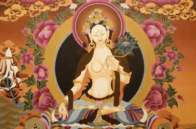 Thangka, die die Weiße Tara-Göttin darstellt, buddhistisches Symbol für langes Leben, Bhaktapur, Nepal von Unbekannt
