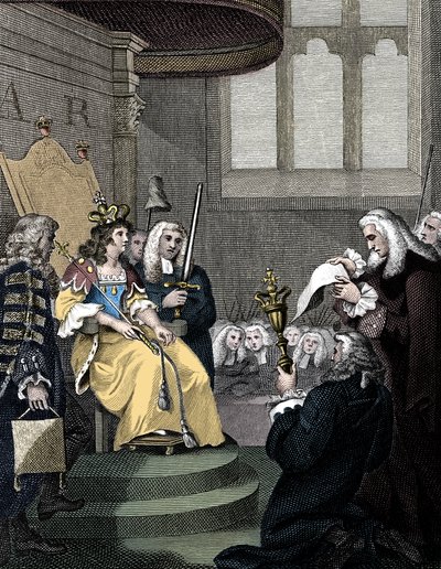 Die Verlesung des Act of Union zwischen England und Schottland vor Königin Anne, 1826 von Unbekannt