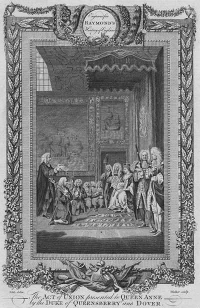 Die Union wird Königin Anne vom Herzog von Queensberry und Dover präsentiert, um 1787 von Unbekannt