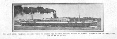 Der Allan Liner Virginian, das erste Schiff, das die drahtlose Nachricht erhielt..., 20. April 1912 von Unbekannt