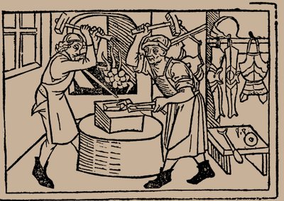 Die Kunst des Schmiedens. Aus Speculum Vitae Humanae von Rodericus Zamorensis, 1479 von Unbekannt