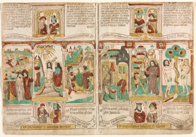 Die Bibel der Armen Biblia Pauperum, Pharaos Armee ertrinkt im Roten Meer..., 1450-1465 von Unbekannt