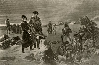 Das Lager in Valley Forge. Offiziersmäntel und niederländische Decken für Soldaten, um 1777, 1937 von Unbekannt