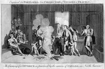 Die Zeremonie einer Scheidung, wie sie von den Ureinwohnern Kanadas in Nordamerika praktiziert wird, ca. 1760 von Unbekannt