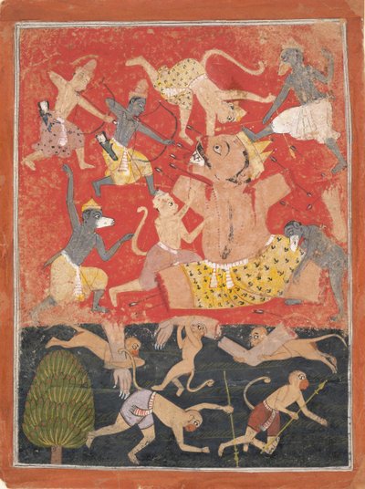 Der Dämon Kumbhakarna wird von Rama und Lakshmana besiegt von Unbekannt