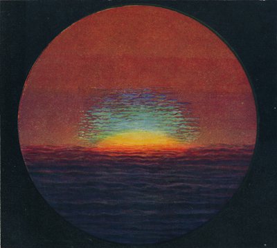 Der grüne Blitz bei Sonnenuntergang, seltenste prismatische Farbe, die von der Atmosphäre gebrochen wird, ca. 1935 von Unbekannt