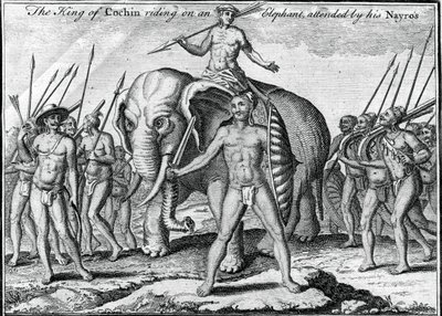 Der König von Cochin reitet auf einem Elefanten, begleitet von seinen Nayros, um 1745 von Unbekannt