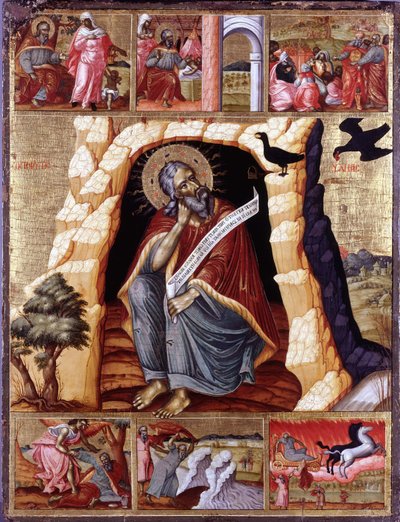 Der Prophet Elija in der Wüste mit Szenen aus seinem Leben von Unbekannt