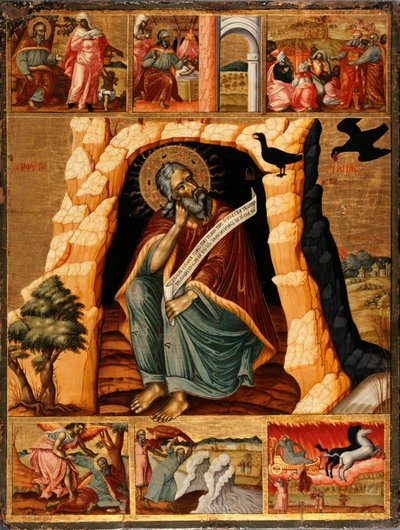 Der Prophet Elija in der Wüste mit Szenen aus seinem Leben, um 1700 von Unbekannt