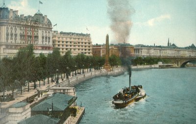 Das Victoria-Ufer und Dampfschiff auf der Themse, London von Unbekannt