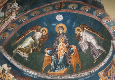 Die Jungfrau auf dem Thron mit Christus Emmanuel und den Erzengeln Michael und Gabriel, 14. Jahrhundert von Unbekannt