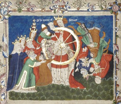 Das Rad des Schicksals aus einem Manuskript des Troy Book von John Lydgate, Mitte des 15. Jahrhunderts von Unbekannt