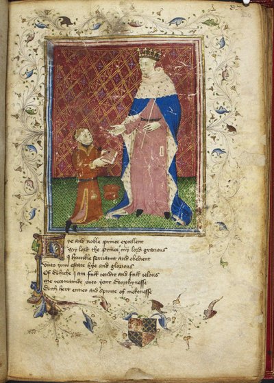 Der Autor überreicht sein Buch an Heinrich V aus Thomas Hoccleves Regiment der Prinzen, 15. Jahrhundert von Unbekannt