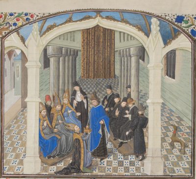 Die Krönung von Balduin II. im Jahr 1118. Miniatur aus der Historia von Wilhelm von Tyrus, 1460er von Unbekannt