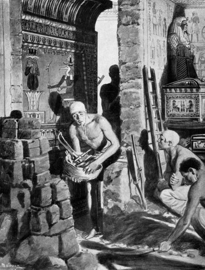 Die endgültige Innenausstattung und Versiegelung des Grabes von Tutanchamun, Ägypten, 1325 v. Chr. 1933-1934 von Unbekannt