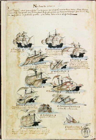 Die Flotte von Pedro Álvares Cabral im Jahr 1500. Aus Livro das Armadas von Unbekannt