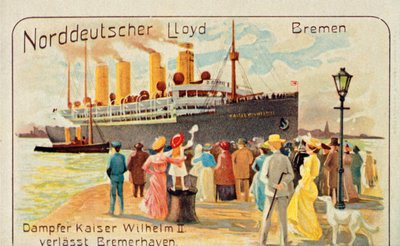 Der Riese SS Kaiser Wilhelm II verlässt den Kai in Bremerhaven, Deutschland von Unbekannt