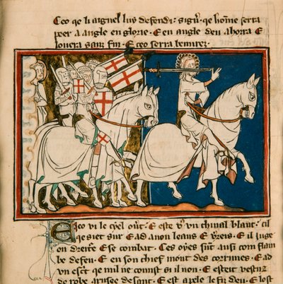 Der große König auf einem weißen Pferd. Miniatur aus: Apokalypse des heiligen Johannes, ca. 1320 von Unbekannt