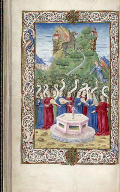 Die neun Musen mit Pegasus und dem Helikonberg aus Argumentum von Guarinus Veronensis, 1485-1499 von Unbekannt