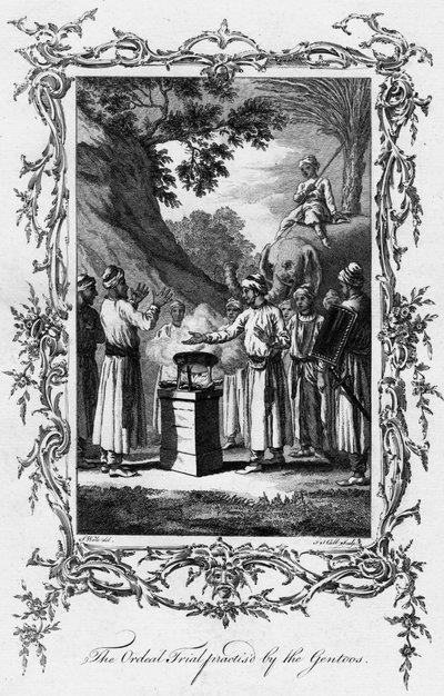 Die Ordalprobe, praktiziert von den Gentoos, um 1770 von Unbekannt