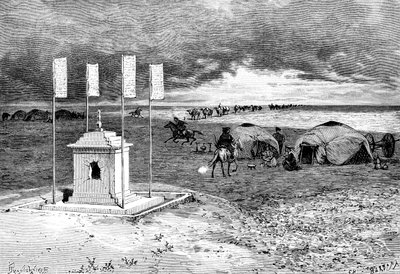 Das Grab eines Lamas und ein Lager, Mongolische Wüste, ca. 1890 von Unbekannt