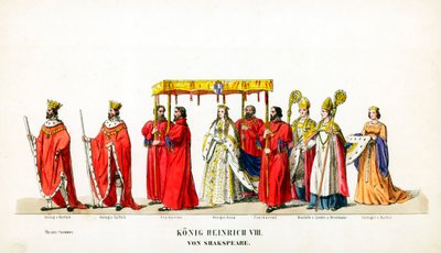 Theaterkostümentwürfe für Shakespeares Stück Heinrich VIII., 19. Jahrhundert von Unbekannt