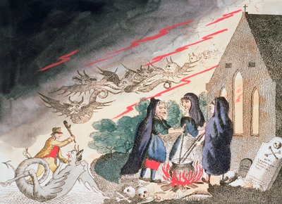 Drei Hexen auf einem Friedhof, um 1790 von Unbekannt